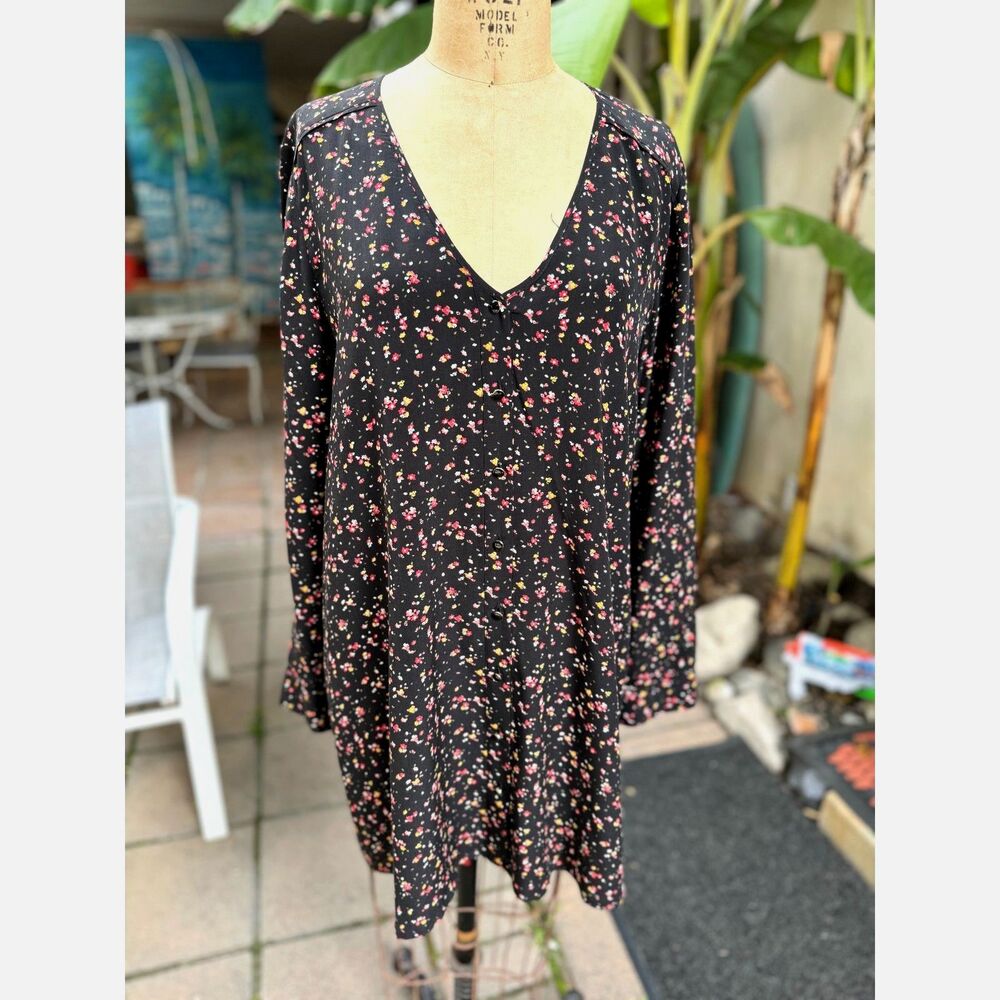 Madewell X Sezane Elly 100% Silk Multicolour Floral Long Sleeve Shift Dress SZ L